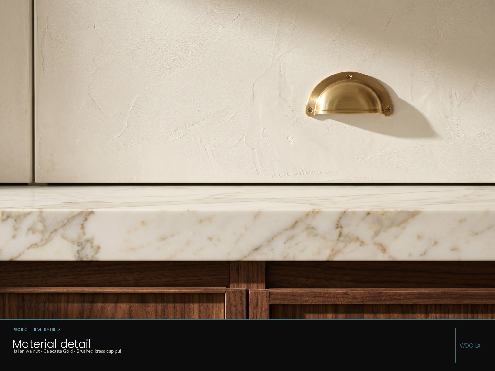 Beverly Hills kitchen detail — custom rift white oak